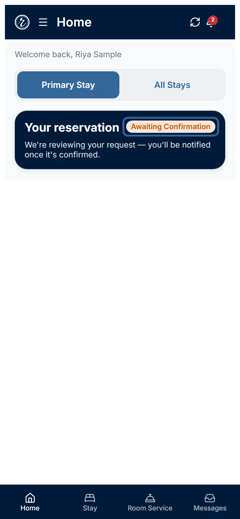 The Home tab showing Awaiting Confirmation while the team reviews the request