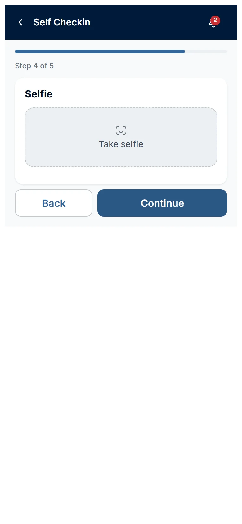 The Selfie step with the Take selfie button