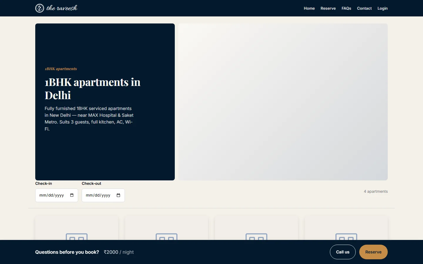 The 1BHK apartment list with cards and prices